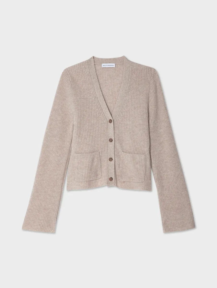 Sale White + Warren cashmere fluted sleeve cardigan SandWispHeather
