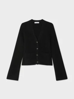 Sale White + Warren cashmere fluted sleeve cardigan Black