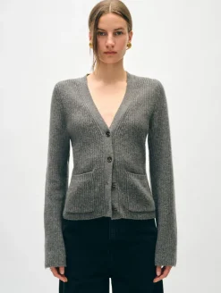 Best White + Warren cashmere fluted sleeve cardigan GraphiteHeather