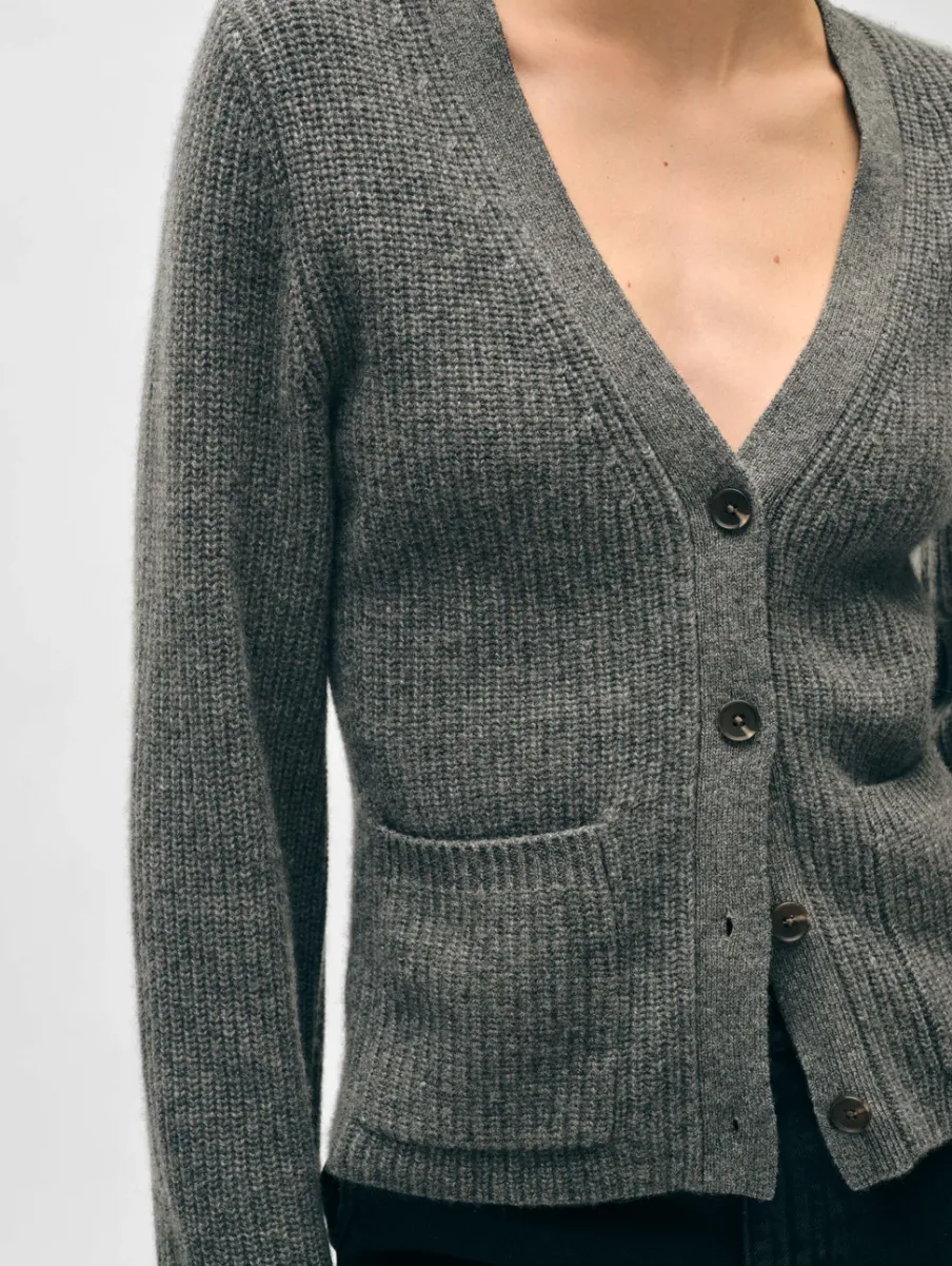Best White + Warren cashmere fluted sleeve cardigan GraphiteHeather
