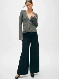 Best White + Warren cashmere fluted sleeve cardigan GraphiteHeather