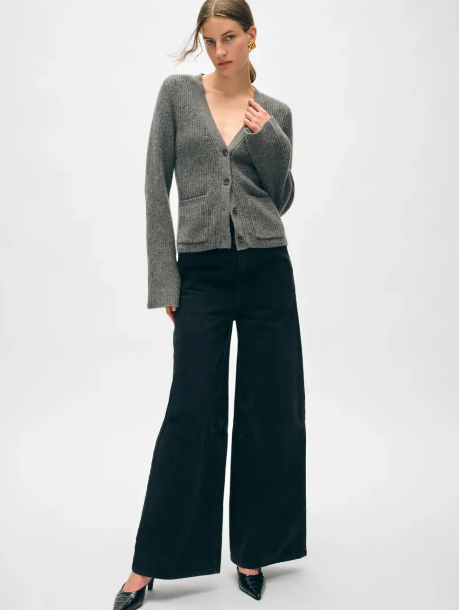 Best White + Warren cashmere fluted sleeve cardigan GraphiteHeather