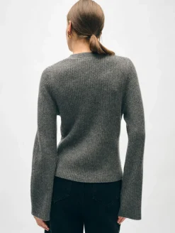 Best White + Warren cashmere fluted sleeve cardigan GraphiteHeather