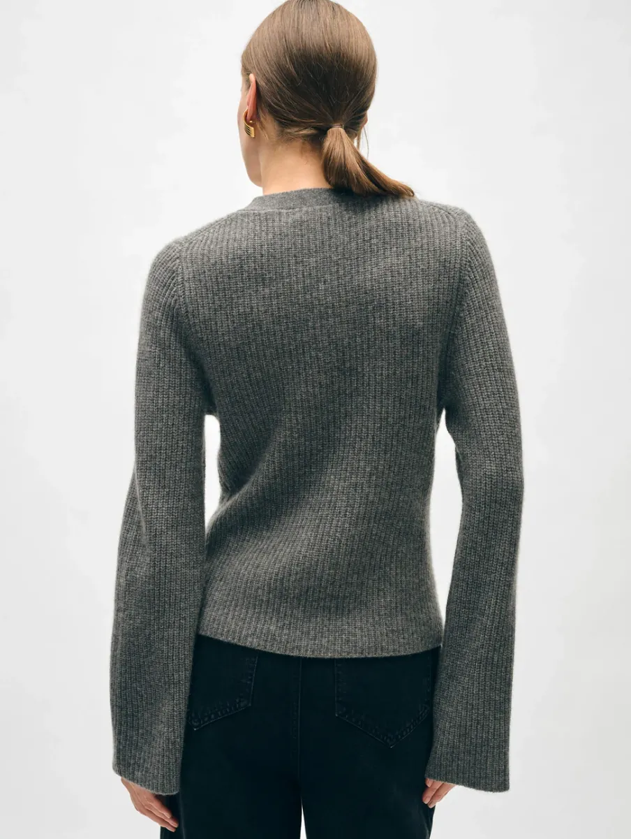 Best White + Warren cashmere fluted sleeve cardigan GraphiteHeather