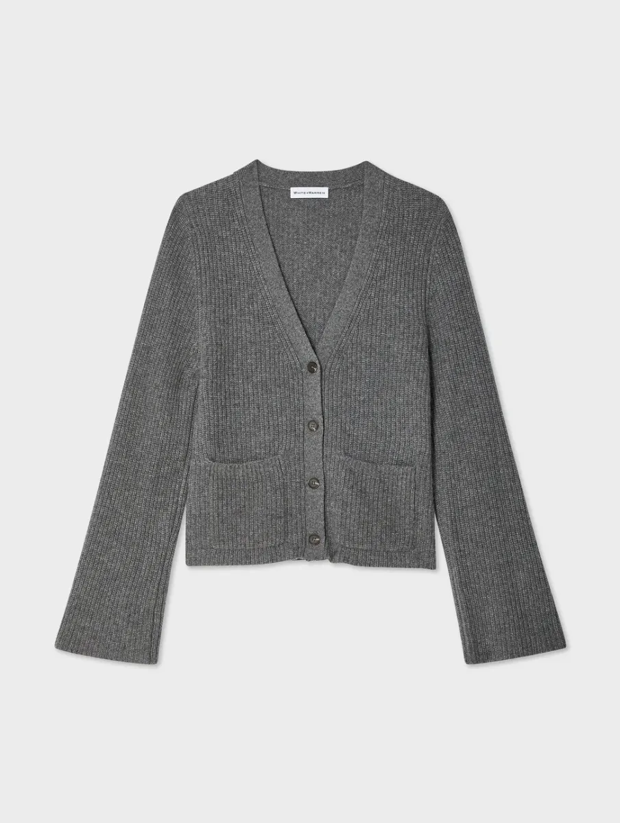 Best White + Warren cashmere fluted sleeve cardigan GraphiteHeather
