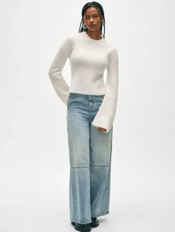 Clearance White + Warren cashmere fluted sleeve top SoftWhite