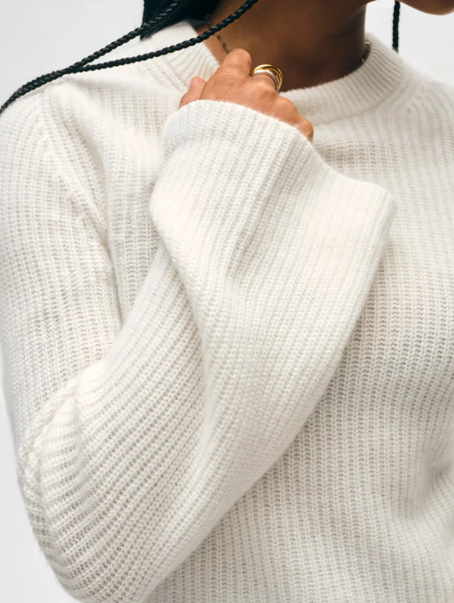 Clearance White + Warren cashmere fluted sleeve top SoftWhite