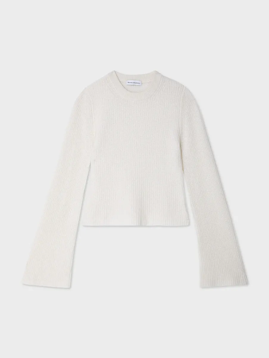 Clearance White + Warren cashmere fluted sleeve top SoftWhite
