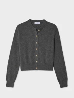 Hot White + Warren cashmere gold button cardigan GraphiteHeather