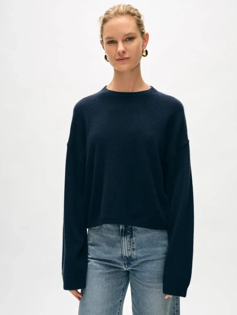 Discount White + Warren cashmere heart drop shoulder sweater DeepNavy