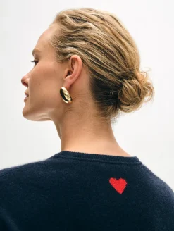 Discount White + Warren cashmere heart drop shoulder sweater DeepNavy