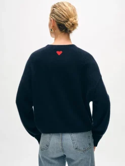 Discount White + Warren cashmere heart drop shoulder sweater DeepNavy
