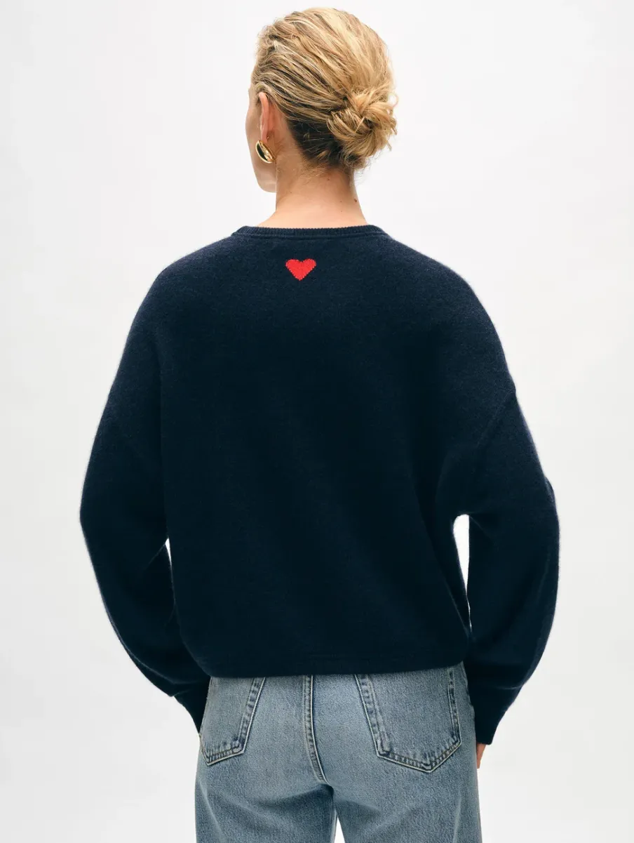 Discount White + Warren cashmere heart drop shoulder sweater DeepNavy