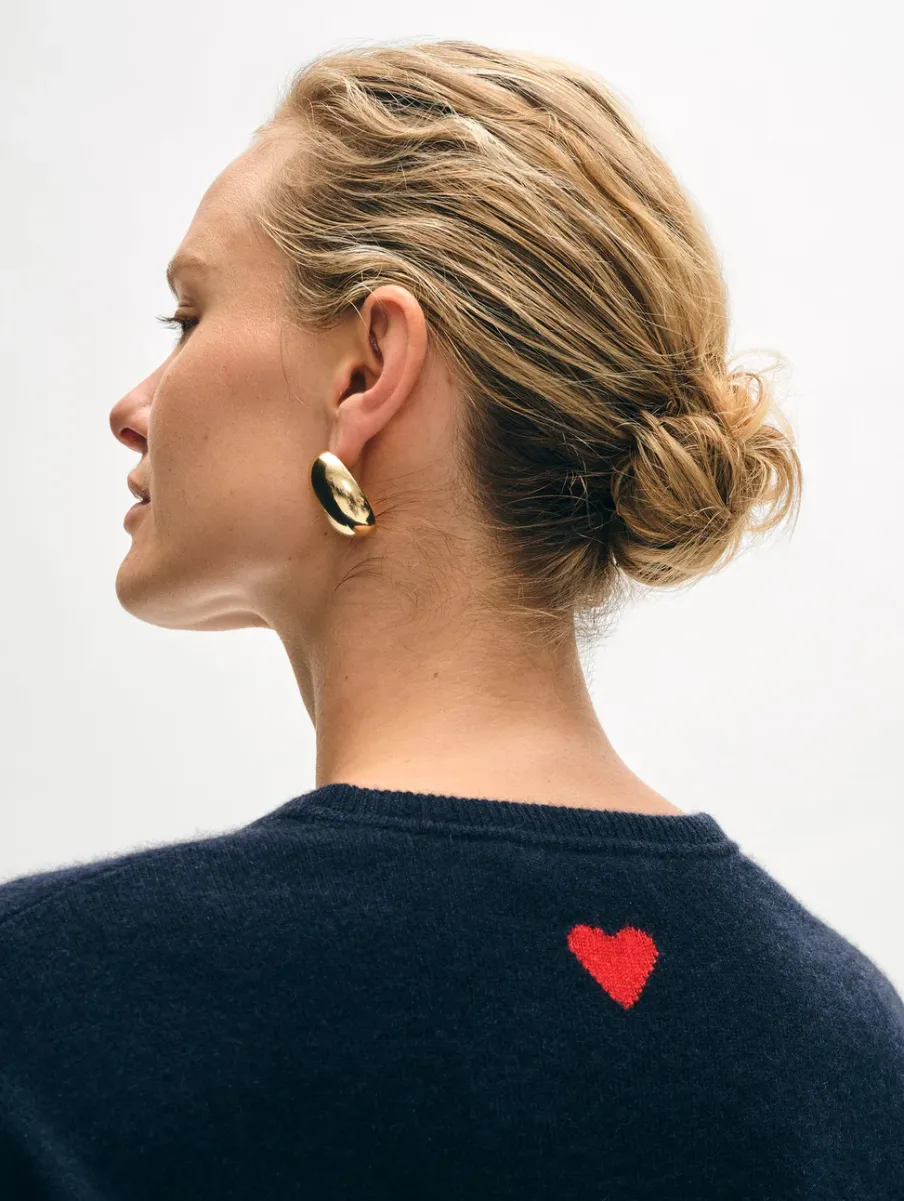 New White + Warren cashmere heart drop shoulder sweater DeepNavy