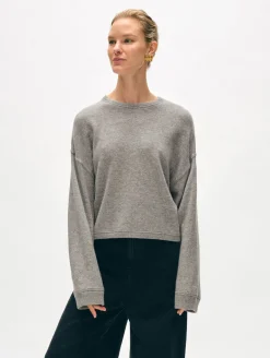 Best White + Warren cashmere heart drop shoulder sweater GreyHeather