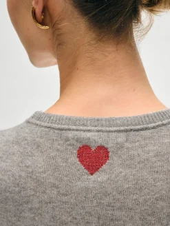 Best White + Warren cashmere heart drop shoulder sweater GreyHeather