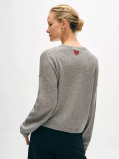 Best White + Warren cashmere heart drop shoulder sweater GreyHeather