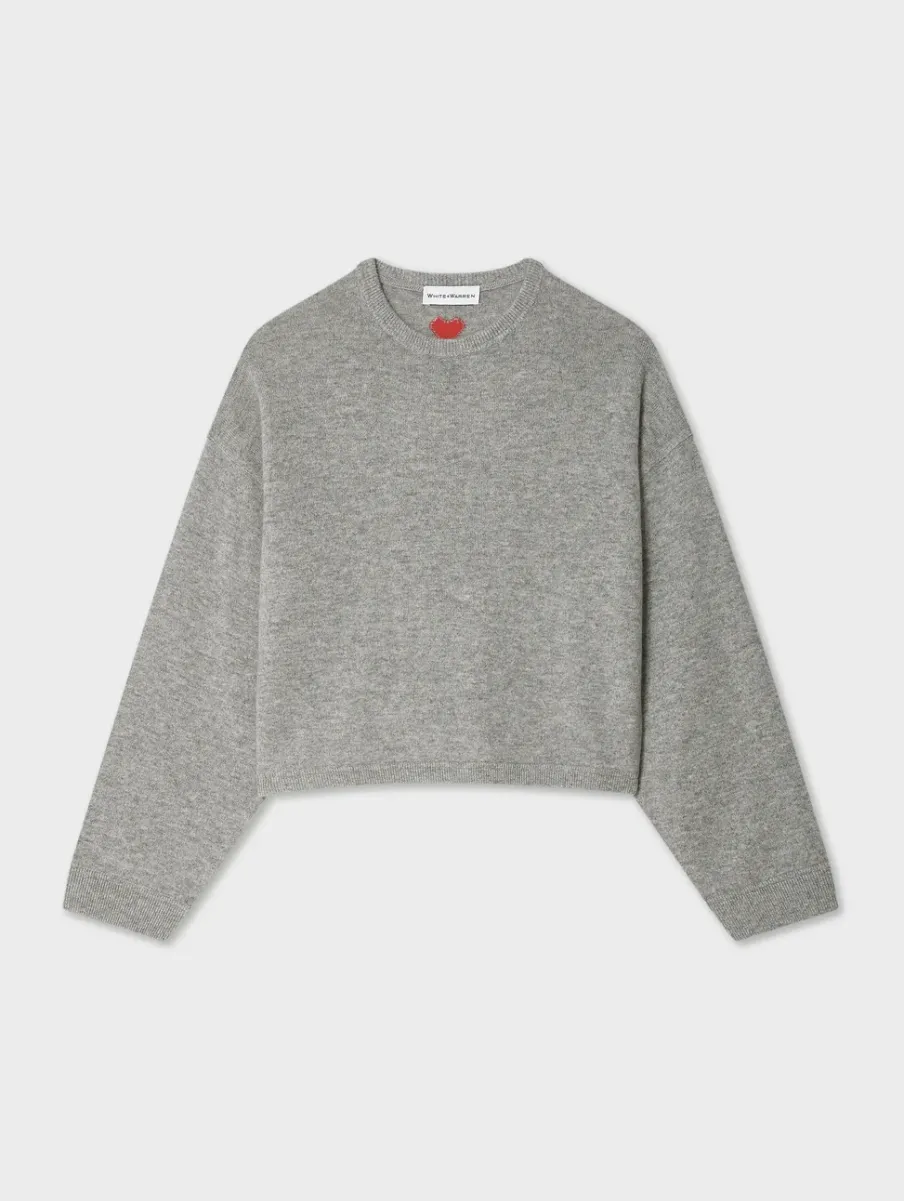 Best White + Warren cashmere heart drop shoulder sweater GreyHeather
