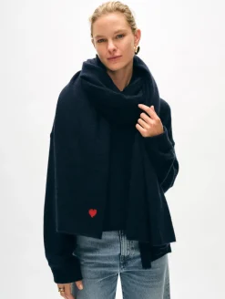 Best White + Warren cashmere heart travel wrap DeepNavy