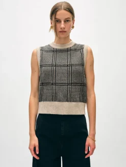 Clearance White + Warren cashmere houndstooth shell Sandwisp/Black