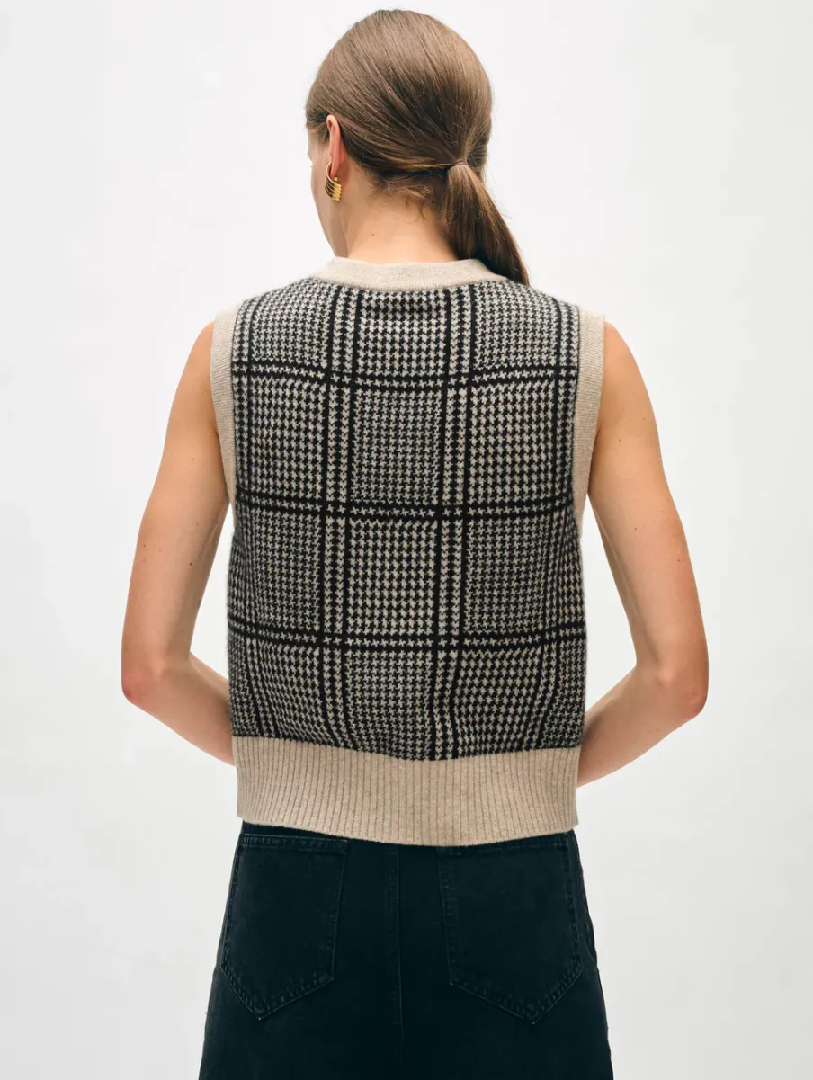 Clearance White + Warren cashmere houndstooth shell Sandwisp/Black