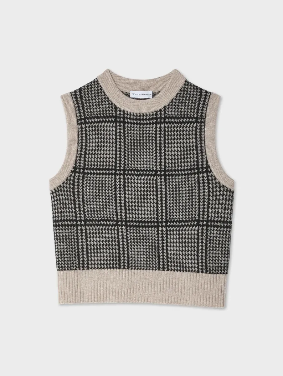 Clearance White + Warren cashmere houndstooth shell Sandwisp/Black