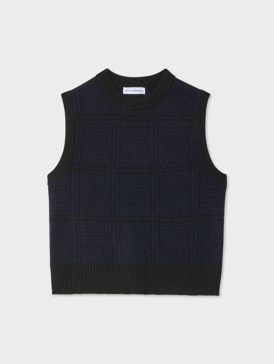 Sale White + Warren cashmere houndstooth shell Black/DeepNavy