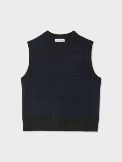Online White + Warren cashmere houndstooth shell Black/DeepNavy
