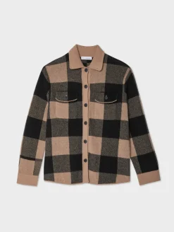 Fashion White + Warren cashmere luxe button down shacket TrueCamel/Black