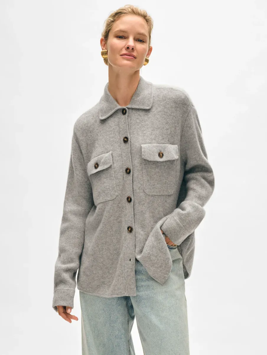 Outlet White + Warren cashmere luxe button down shacket GreyHeather
