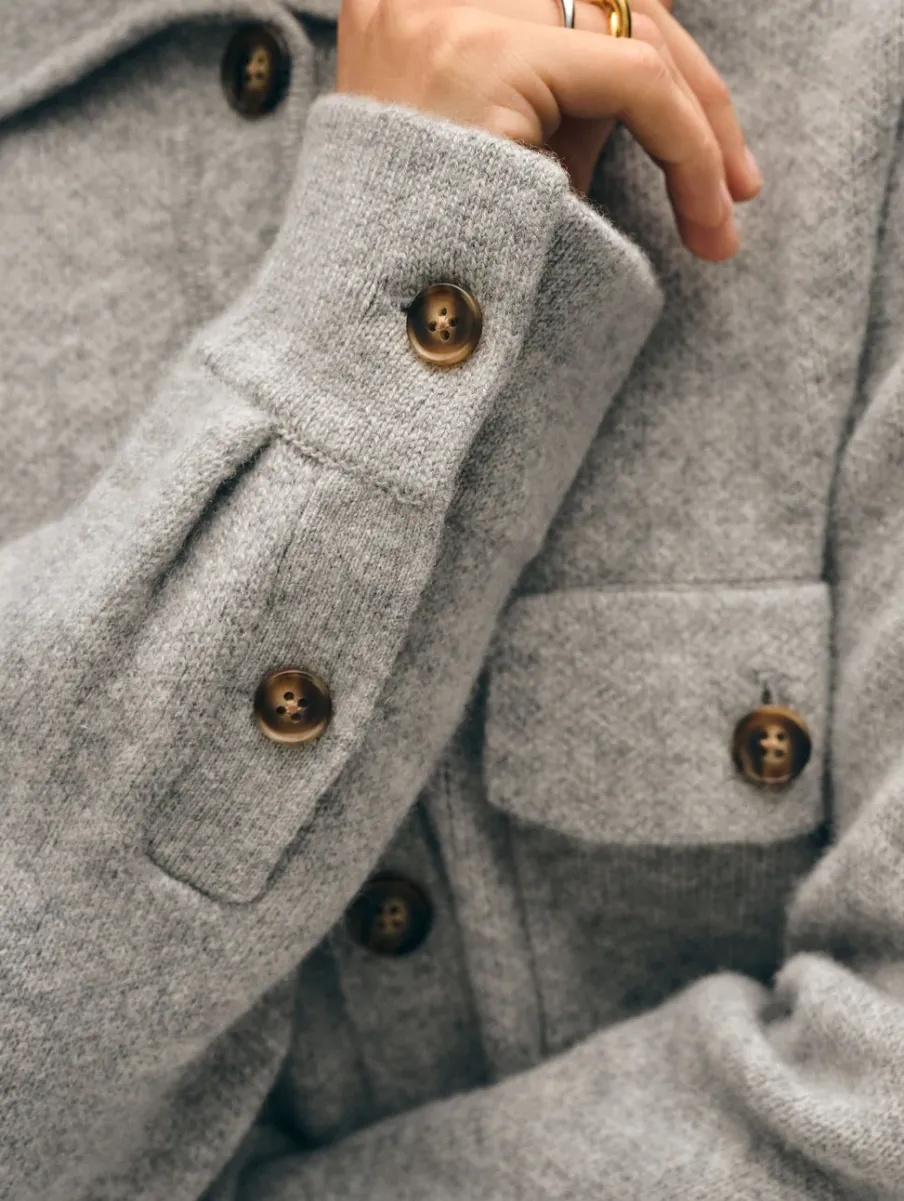 Outlet White + Warren cashmere luxe button down shacket GreyHeather