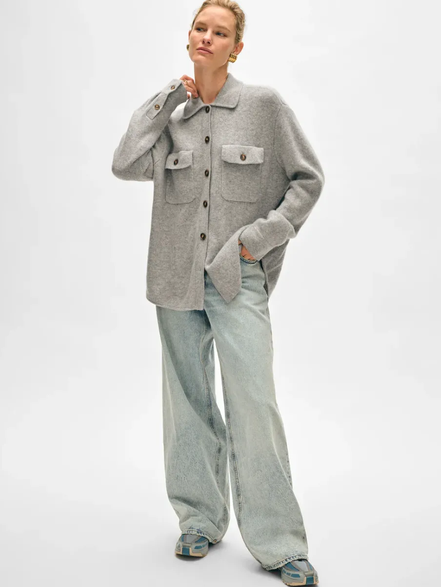 Outlet White + Warren cashmere luxe button down shacket GreyHeather