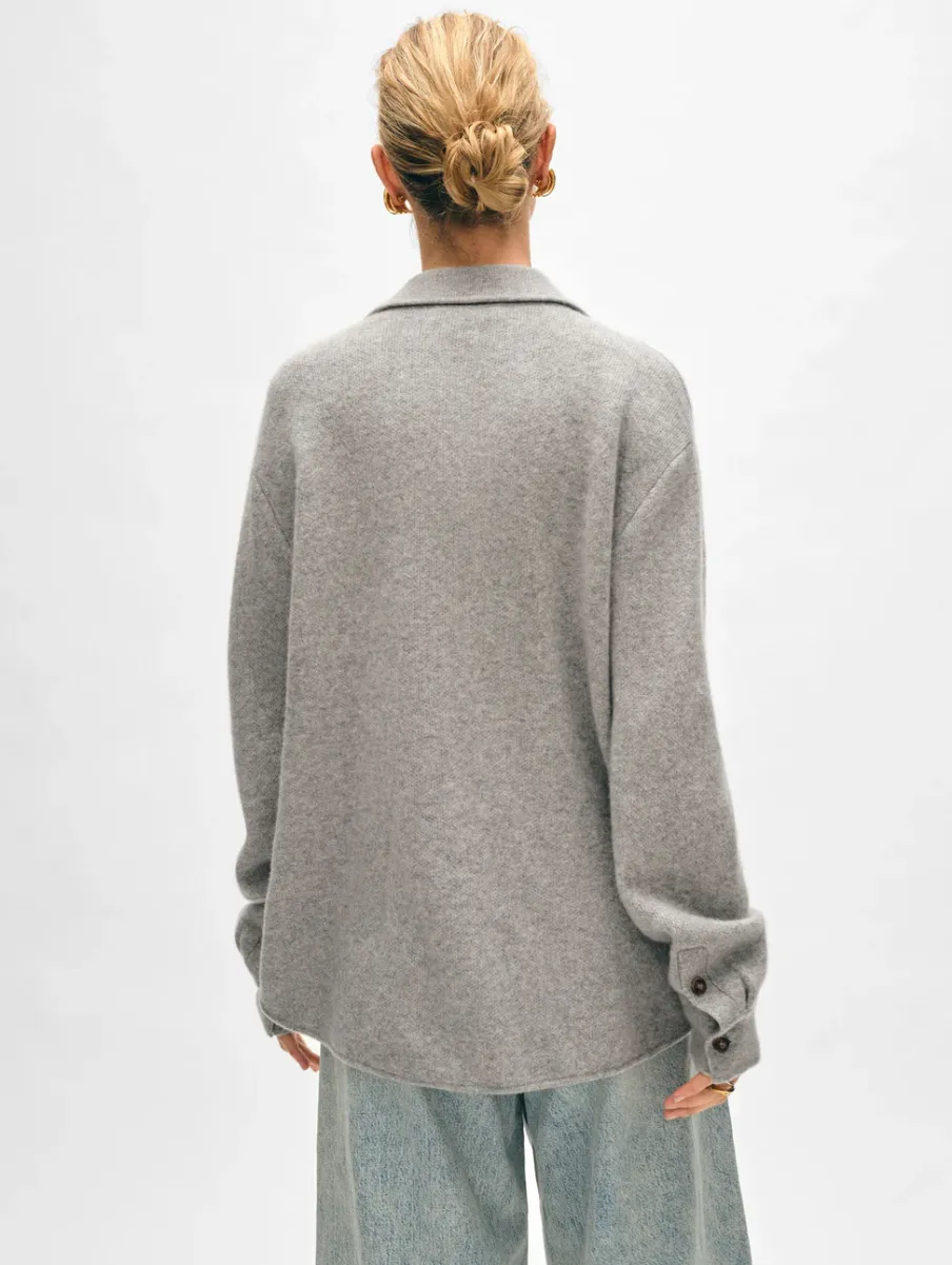 Outlet White + Warren cashmere luxe button down shacket GreyHeather