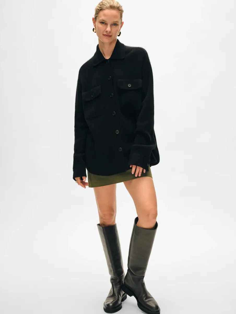 Online White + Warren cashmere luxe button down shacket Black