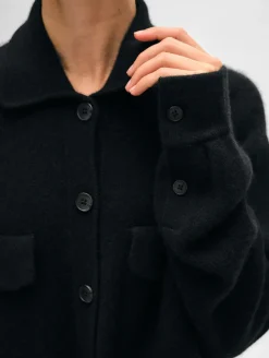 Online White + Warren cashmere luxe button down shacket Black