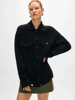 Online White + Warren cashmere luxe button down shacket Black