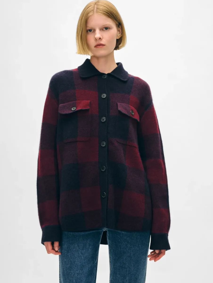 Outlet White + Warren cashmere luxe button down shacket DeepNavy/sangria