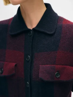 Outlet White + Warren cashmere luxe button down shacket DeepNavy/sangria