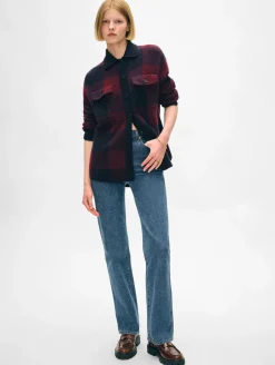 Outlet White + Warren cashmere luxe button down shacket DeepNavy/sangria