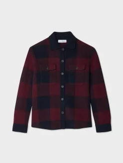 Outlet White + Warren cashmere luxe button down shacket DeepNavy/sangria