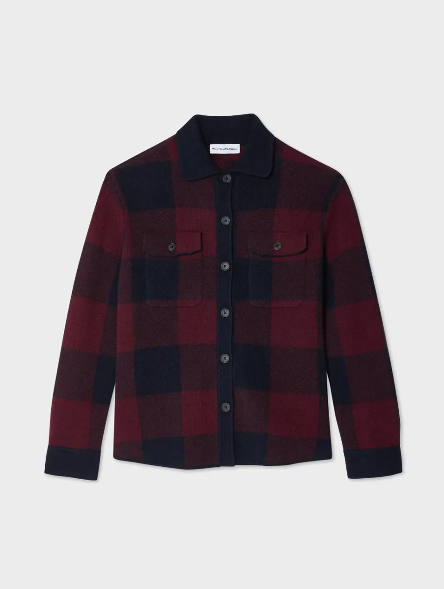 Outlet White + Warren cashmere luxe button down shacket DeepNavy/sangria