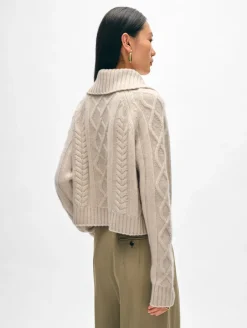 Fashion White + Warren cashmere luxe cable collar crewneck NaturalHeather