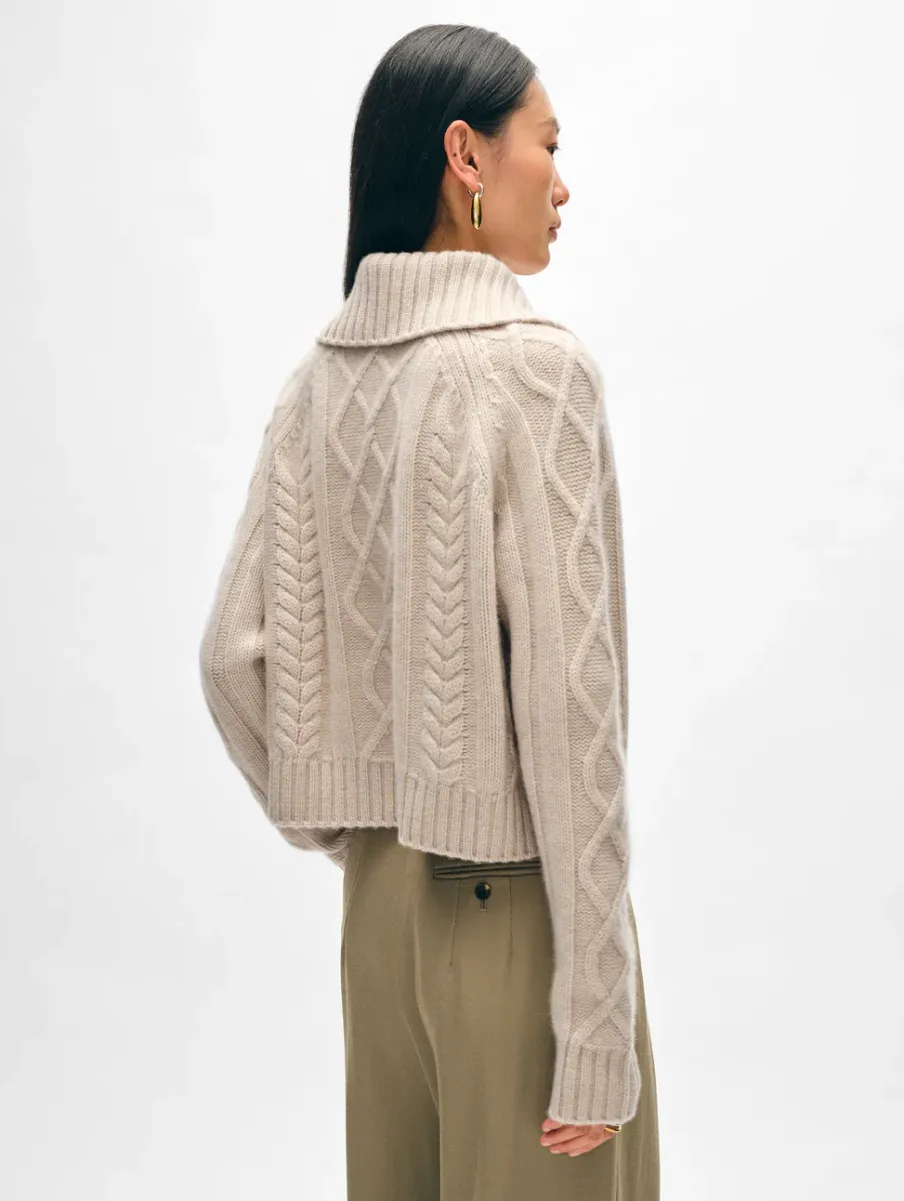 Fashion White + Warren cashmere luxe cable collar crewneck NaturalHeather