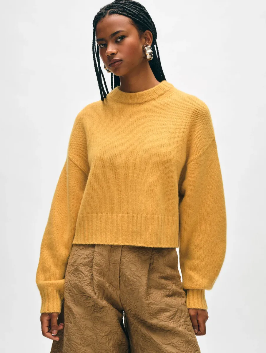 New White + Warren cashmere luxe crewneck Goldenrod