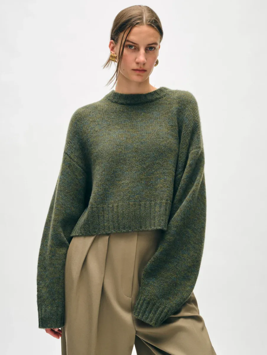 Fashion White + Warren cashmere luxe crewneck GreenMarl