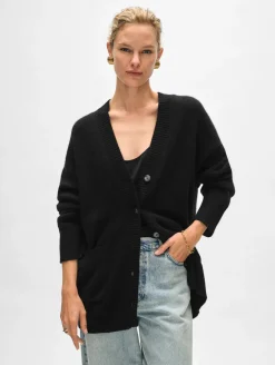 Hot White + Warren cashmere luxe pocket cardigan Black