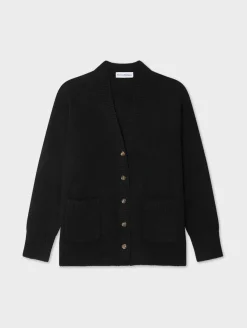 Hot White + Warren cashmere luxe pocket cardigan Black