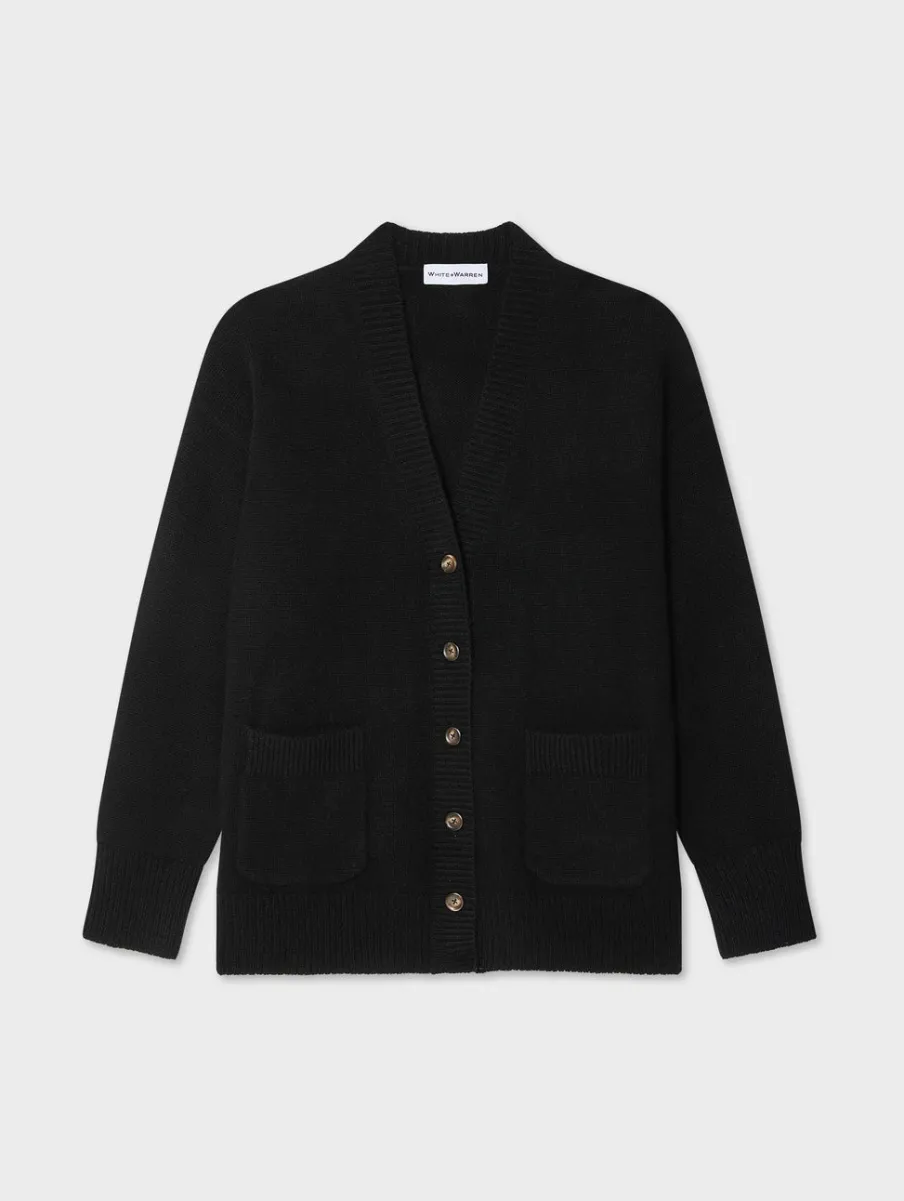 Hot White + Warren cashmere luxe pocket cardigan Black
