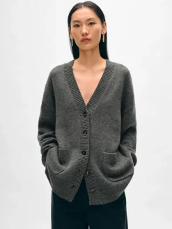 Online White + Warren cashmere luxe pocket cardigan GraphiteHeather
