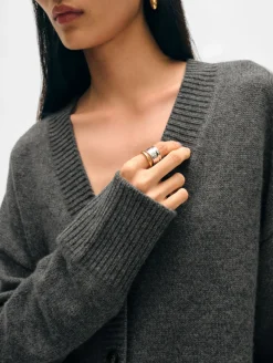 Online White + Warren cashmere luxe pocket cardigan GraphiteHeather